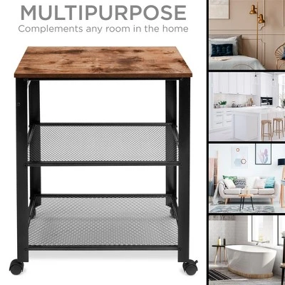 Best Choice Products 3-Tier Microwave Cart Rolling Utility Serving Cart Organizer W/ 2 Storage Shelves, 4 Hooks 5 Best Choice Products 3-Tier Microwave Cart Rolling Utility Serving Cart Organizer W/ 2 Storage Shelves, 4 Hooks - Image 3