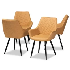 4pc Astrid Leather Upholstered Metal Dining Chairs - Baxton Studio -Baxton Home Shop GUEST e755a980 ee6b 45e6 8fa7 cdba97bbb16c