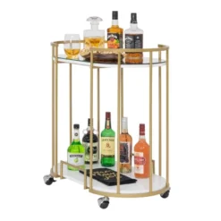 Pavillion 2 Tier Oval Bar Serving Cart Shelves With Glass Mirror Gold - Studio Designs -Baxton Home Shop GUEST e82831f3 525c 428b a8d4 a6da788844a0