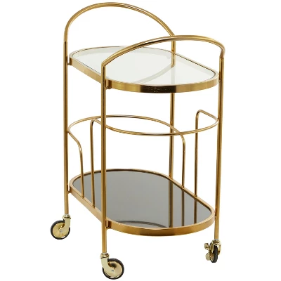 Contemporary Metal And Smoke Glass Bar Cart Gold - Olivia & May 6 Contemporary Metal And Smoke Glass Bar Cart Gold - Olivia & May - Image 4