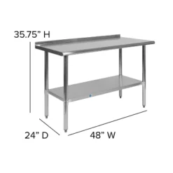 Emma And Oliver Stainless Steel 18 Gauge Prep And Work Table With Backsplash And Shelf, NSF -Baxton Home Shop GUEST e9a19ad1 31e4 477f a2f4 43c3a39a8ff7