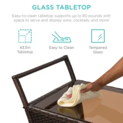 Best Choice Products Wicker Outdoor Rolling Bar Cart W/ Ice Bucket, Glass Countertop, Glass Holders, Storage - Brown -Baxton Home Shop GUEST ea4ae1ab d11f 4b05 9f61 d5a8dac1d218