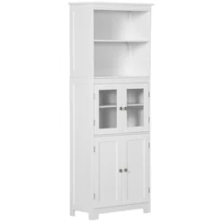 HOMCOM 63" Small Buffet With Hutch, 4-Door Kitchen Pantry, Freestanding Storage Cabinet With Adjustable Shelf For Dining Room, Living Room, White -Baxton Home Shop GUEST eb0a63d4 8d00 455e a90f 1a4c1e4ea1b4