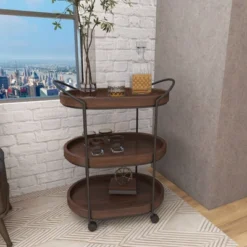 Wood 3 Tier Oval Tray Cart Brown - Olivia & May -Baxton Home Shop GUEST ed2db74c d038 434a 8637 8017bd80849b