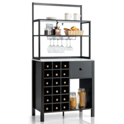 Costway Kitchen Islands Freestanding Wine Rack Table W/ Glass Holder & Drawer Black / Rustic -Baxton Home Shop GUEST ed6bcd32 77a3 4092 a1dd 01660bdc3efb