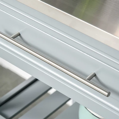 HOMCOM Kitchen Island With Stainless Steel Top, Traditional Kitchen Island With Storage, 2-Tier Open Shelves, Drawers, Light Gray 7 HOMCOM Kitchen Island With Stainless Steel Top, Traditional Kitchen Island With Storage, 2-Tier Open Shelves, Drawers, Light Gray - Image 5