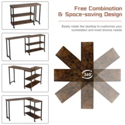 Costway Patented Large 360 Degree Free Rotating Sofa Side Table With Wheels Storage Shelf Rustic Brown -Baxton Home Shop GUEST ee176a3b 86ff 42ae bdf0 bc4d24837377