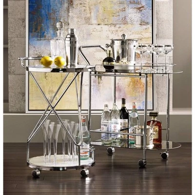 Studio 55D Page 29 1/2" High Glass And Chrome Rolling Serving Bar Cart 10 Studio 55D Page 29 1/2" High Glass And Chrome Rolling Serving Bar Cart - Image 8