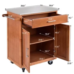 Costway Wood Kitchen Trolley Cart Stainless Steel Top Rolling Storage Cabinet Island -Baxton Home Shop GUEST effe2fee 49ba 4bad a72a bf0c5eb2084a