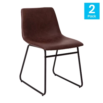 Set Of 2 Faux Leather Bucket Seat Dining Chairs With Frame - Merrick Lane 5 Set Of 2 Faux Leather Bucket Seat Dining Chairs With Frame - Merrick Lane - Image 3