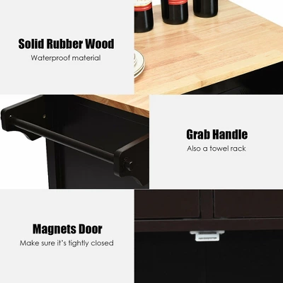 Costway Modern Rolling Kitchen Island Cart Wood Top Storage Trolley With Storage Drawers 11 Costway Modern Rolling Kitchen Island Cart Wood Top Storage Trolley With Storage Drawers - Image 9