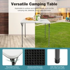 Tangkula Folding Camping Table Portable Picnic Table With All-Weather HDPE Tabletop Metal Frame & Carry Straps White/Gray -Baxton Home Shop GUEST f16f153f fe7b 411f 8e6f af6aae9feca2