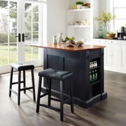 24" Coventry Upholstered Saddle Stools & Drop Leaf Breakfast Bar Black - Crosley -Baxton Home Shop GUEST f178d9af 9a41 48f6 982d bf14ebf323a7