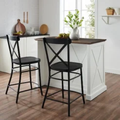 Clifton Kitchen Island With Camille Stools Distressed White/Black - Crosley -Baxton Home Shop GUEST f254e46d 0ca3 49f7 b751 2a9a4e08e095