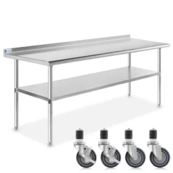 GRIDMANN Stainless Steel Table With Backsplash & 4 Casters (Wheels), NSF Commercial Kitchen Work & Prep Table -Baxton Home Shop GUEST f2660086 6bb4 4c27 ae5f 45619e2265db