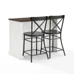 Clifton Kitchen Island With Camille Stools Distressed White/Black - Crosley -Baxton Home Shop GUEST f28047a1 be2e 47a3 8a1e 4e8ee0dffa24