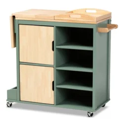 Dorthy Two-Tone Wood Kitchen Cart Green/Natural - Baxton Studio -Baxton Home Shop GUEST f2bbefdd 0bbf 4a5f a4f3 bcd193a8a0c1