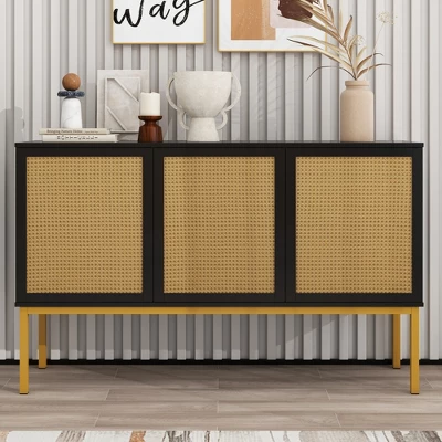 Sideboard With Faux Rattan Door And Metal Legs - ModernLuxe 14 Sideboard With Faux Rattan Door And Metal Legs - ModernLuxe - Image 12