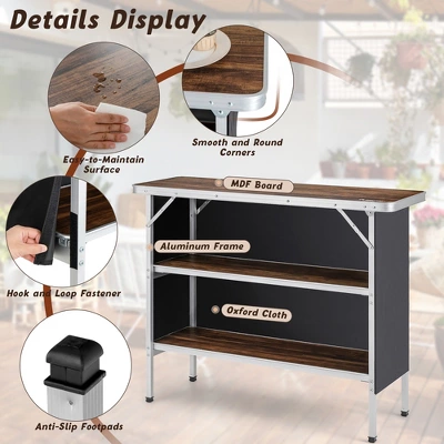 Costway Folding Camping Table Aluminum Portable Picnic Table With 2-Tier Shelves BlackCoffee 10 Costway Folding Camping Table Aluminum Portable Picnic Table With 2-Tier Shelves BlackCoffee - Image 8