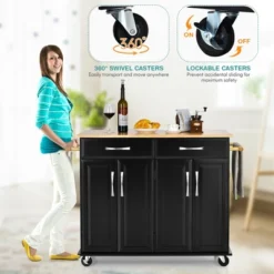 Costway 4-Door Rolling Kitchen Island Cart Buffet Cabinet W/ Towel Racks Drawers WhiteBlack -Baxton Home Shop GUEST f452adb9 2fd5 47ce 95e1 e19a46894958