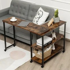 Costway Patented Large 360 Degree Free Rotating Sofa Side Table With Wheels Storage Shelf Rustic Brown -Baxton Home Shop GUEST f4a93aa1 89c7 46bb 9766 beac498942b5