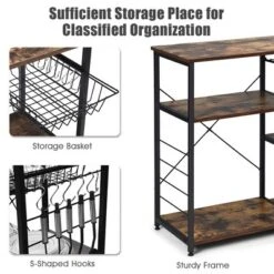 Costway Industrial Kitchen Baker's Rack Microwave Stand Utility Storage Shelf W/ 6 Hooks Steel Black -Baxton Home Shop GUEST f524f6a1 8ccd 4230 a1ce d001015ca25e