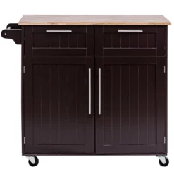Costway Rolling Kitchen Cart Island Heavy Duty Storage Brown Trolley Cabinet Utility Modern -Baxton Home Shop GUEST f57b9b6b 7be7 45d5 9950 ac43e58b8293