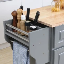 HOMCOM Rolling Kitchen Island On Wheels Utility Cart With Drop-Leaf And Rubber Wood Countertop, Storage Drawers, Door Cabinets, Dark Gray -Baxton Home Shop GUEST f600648f 5e46 4305 a73a 1411a2483f76