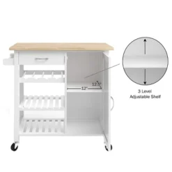 Kitchen Island With Towel Rack And Shelves For Storage – Rolling Cart To Use As Coffee Bar, Microwave Stand, Or Kitchen Storage By Lavish Home (White) -Baxton Home Shop GUEST f65ac5fe 7226 48a3 a713 a94580b55176