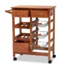 Crayton Wood And Metal Mobile Kitchen Storage Cart Oak Brown/Silver - Baxton Studio -Baxton Home Shop GUEST f6c0fefa 51c1 450f a9fa c904dd2a551c
