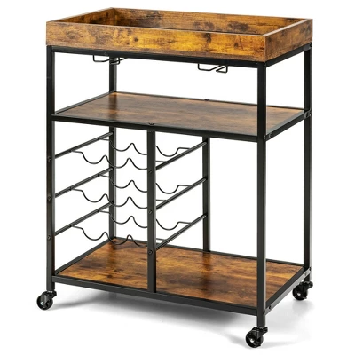 Costway 3-Tier Rolling Kitchen Cart Utility Trolley W/ Wine Bottle Rack 10 Costway 3-Tier Rolling Kitchen Cart Utility Trolley W/ Wine Bottle Rack - Image 8