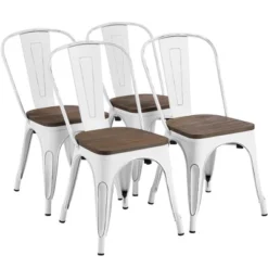 Yaheetech 4PCS Metal Frame And Wood Seat Stackable Dining Chairs With Backrest Footrests -Baxton Home Shop GUEST f72b4b5a 3c60 4bd4 8dc8 2945e7a6f698