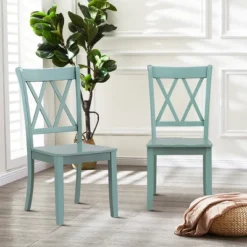 Costway Set Of 2 Wood Dining Chair Cross Back Dining Room Side Chair Mint Green Home Kitchen