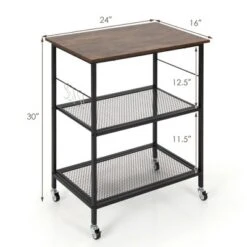 Costway 3-Tier Kitchen Serving Cart Utility Standing Microwave Rack W/ Hooks -Baxton Home Shop GUEST f8d5d085 fe6a 435a af34 538df50106b5