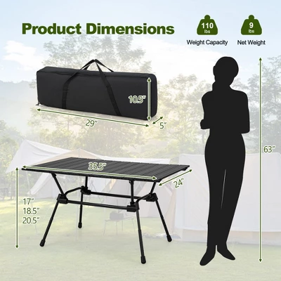 Costway Heavy-Duty Aluminum Camping Table, Folding Outdoor Picnic Table With Carrying Bag 5 Costway Heavy-Duty Aluminum Camping Table, Folding Outdoor Picnic Table With Carrying Bag - Image 3