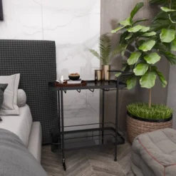 Contemporary Metal Bar Cart Black - Olivia & May -Baxton Home Shop GUEST f952e86b 2baf 4cc8 8f4e 4b35d93b610f