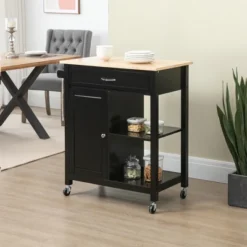 HOMCOM Rolling Kitchen Cart With Wood Top, Kitchen Island With Storage Drawer On Wheels For Dining Room