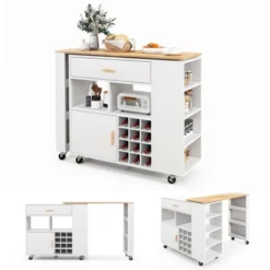 Costway Reversible Folding Kitchen Island Cart Utility Storage Trolley Wine Rack Shelves -Baxton Home Shop GUEST fae1278c 5463 4935 b511 ae5942485352