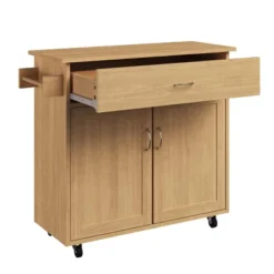 Kitchen Island With Spice Rack And Storage Cabinet - Rolling Cart With Drawers To Use As Coffee Bar, Microwave Stand, Or Storage By Lavish Home (Oak) -Baxton Home Shop GUEST fb2d806d f91c 4eb8 9977 b2d0a75894db