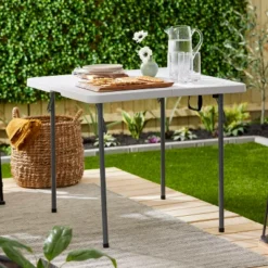 Plastic Development 844FIH Steel Frame Foldable 34-inch Vinyl Card Table For Outdoor & Indoor Dining Or Entertainment, White