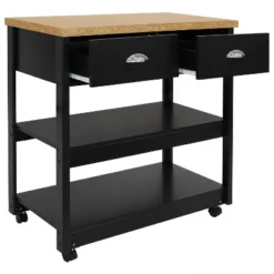 Sunnydaze Decor Sunnydaze MDF Indoor Farmhouse Style Kitchen Island Cart With Drawers And Shelves - 34.25" H - Black -Baxton Home Shop GUEST fca87cb9 0309 4969 aafe 5aa00ae0b848