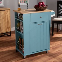 Liona Sky Wood Kitchen Storage Cart Blue/Natural - Baxton Studio -Baxton Home Shop GUEST fcbd27ca 0420 4ac0 89ea ebbfb6c7d20f