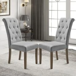 Set Of 2 Aristocratic Solid Wood Tufted Dining Chair-ModernLuxe -Baxton Home Shop GUEST fccedb02 55ea 4daf 8e6f fc446c8ed88b