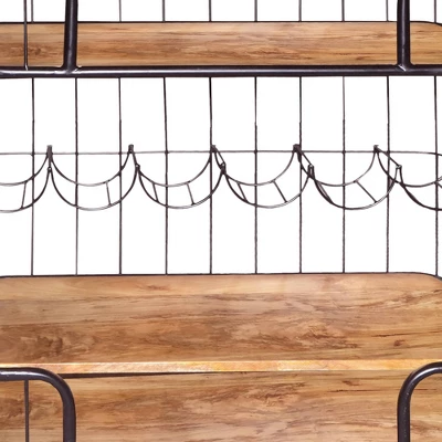 2 Shelves And Metal Frame Bar Cart With Wooden Top Black/Brown - The Urban Port 5 2 Shelves And Metal Frame Bar Cart With Wooden Top Black/Brown - The Urban Port - Image 3