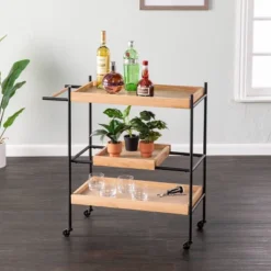 Jengarn Rolling Bar Cart Natural/Black - Aiden Lane 13 Jengarn Rolling Bar Cart Natural/Black - Aiden Lane -Baxton Home Shop GUEST fdad2ddb 48d7 45ec 8589 6761c32ba257