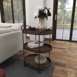 Wood 3 Tier Oval Tray Cart Brown - Olivia & May -Baxton Home Shop GUEST febd1b82 8505 4506 8dfd b7d003db0606